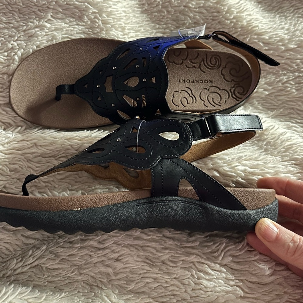 ROCKPORT size 9.5 women's Black Ridge Slingback Leather Sandals NEW - Picture 10 of 16